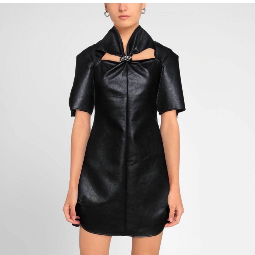 Black Faux Leather Dress with Unique Collar